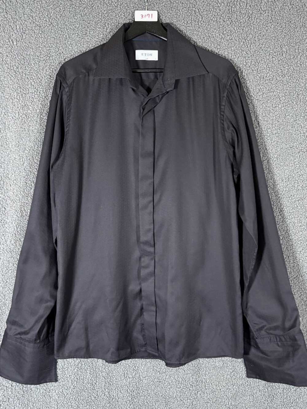 Eton Jaquard Concealed Placket Slim Button Up Shirt - Men's Size 41/16 - Black